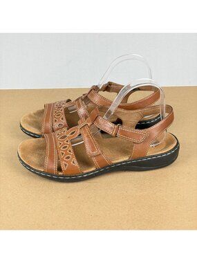 Clarks Leather Slingback Open Toe Sandals Womens 9 Tan Hook and Loop Casual